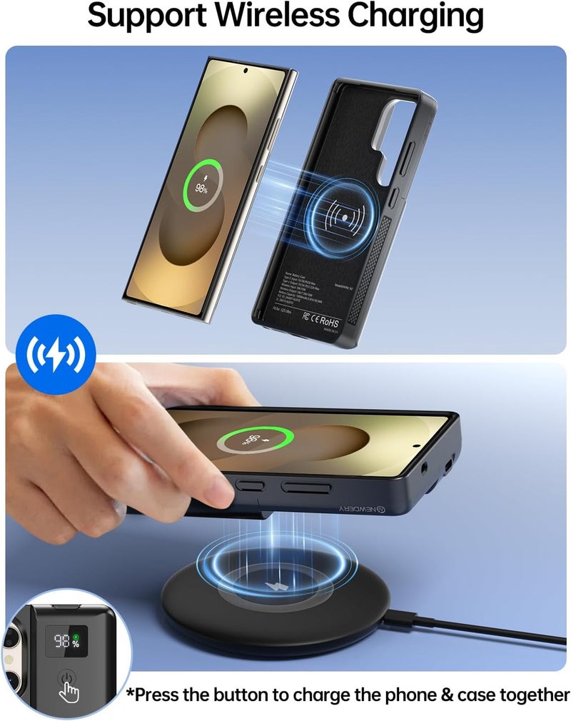 Newdery for Samsung Galaxy S25 Ultra Battery Case 6.9",10000mAh Portable Power Bank with LED Display, Qi Wireless Charger & 20W USB C Fast Charging, Sync-Data Supported Black - Image 4